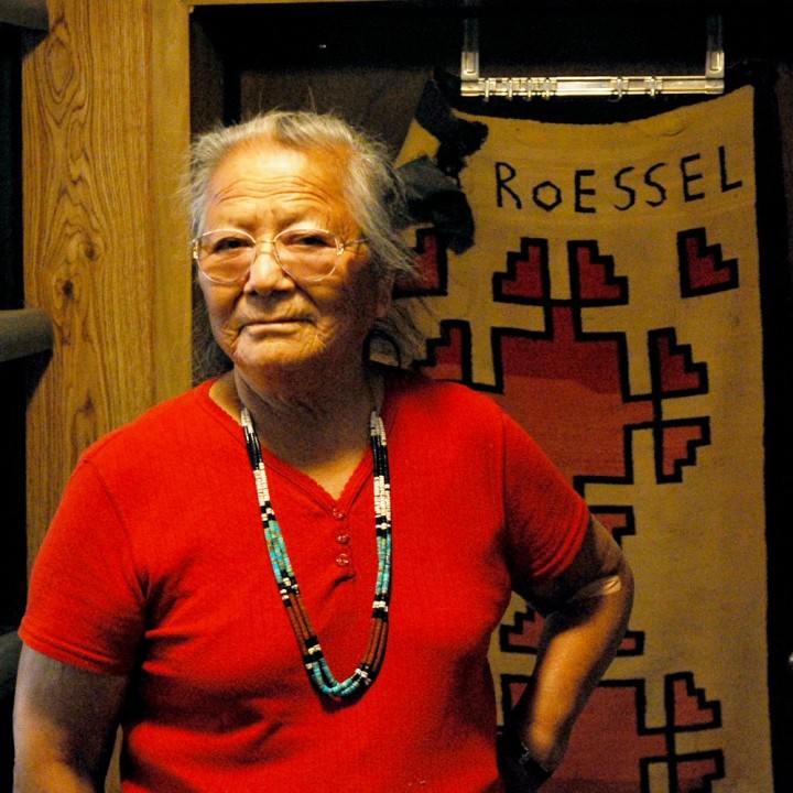 Ruth Roessel with Navajo Rug