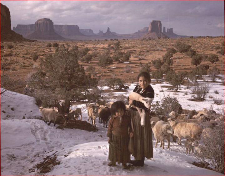 Navajo Shepherdess Girls in Winter
