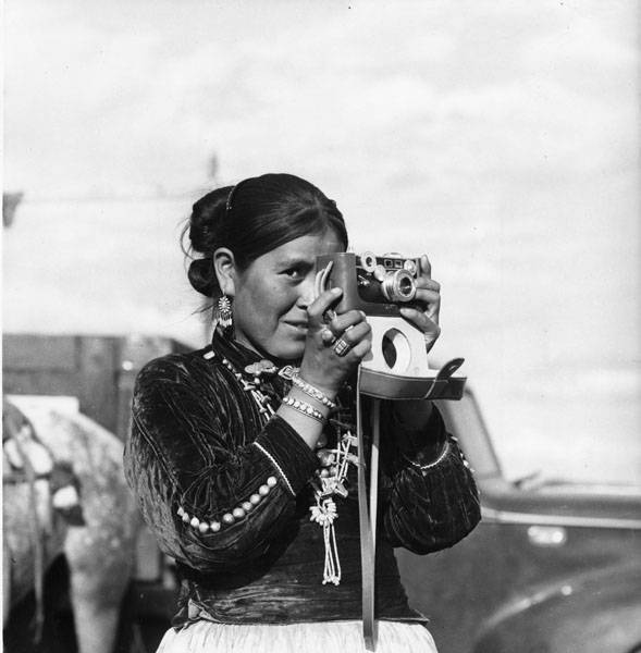 Navajo woman taking photograph, New Mexico 1945