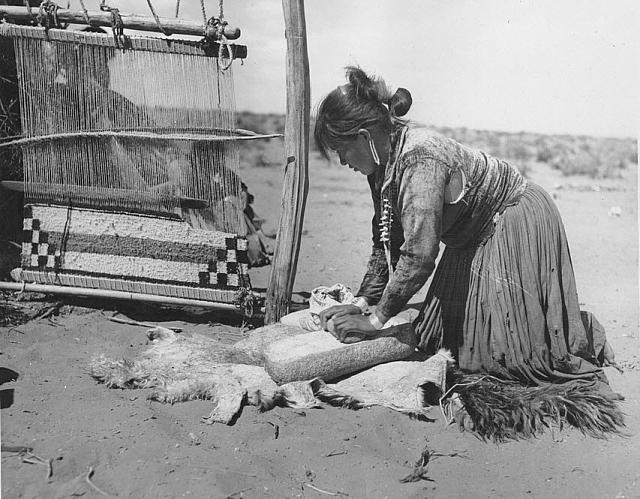 Navajo Woman Grinding Corn